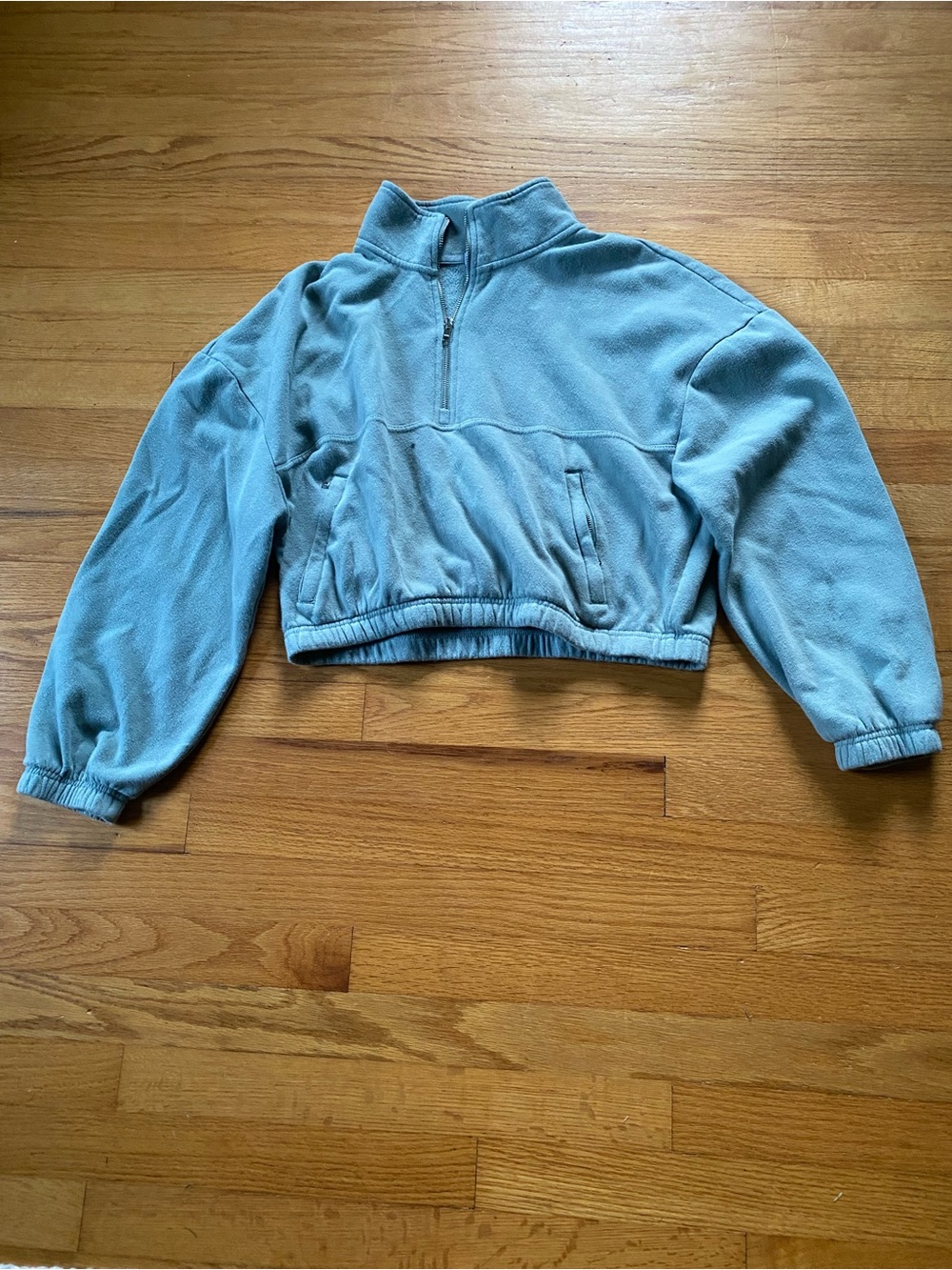 Garage Green Cropped Quarter-Zip Turtleneck Pullover